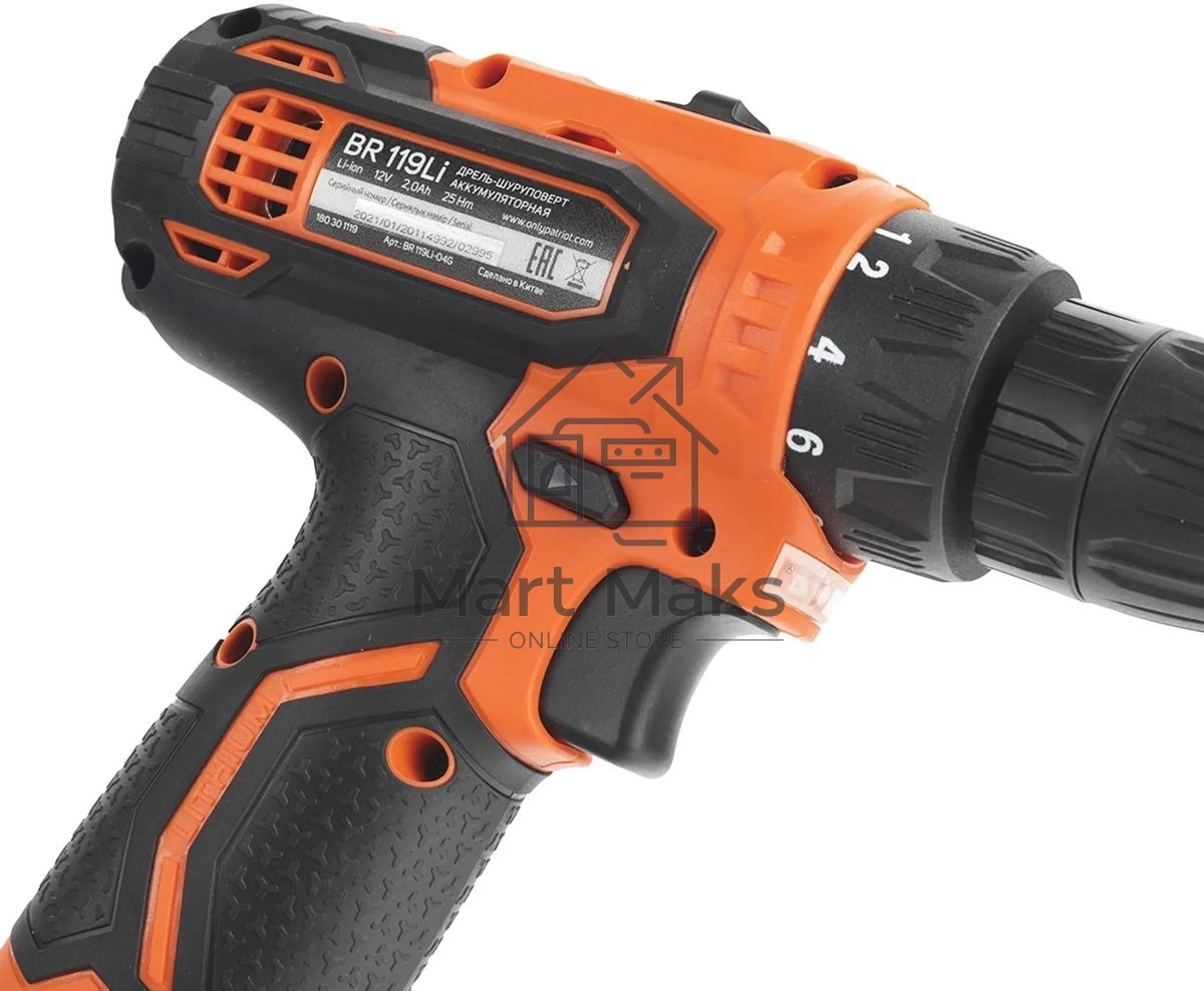 Дрель-шуруповерт аккумуляторная Patriot BR 119Li, Аккумуляторная, 12В, 2 АКБ