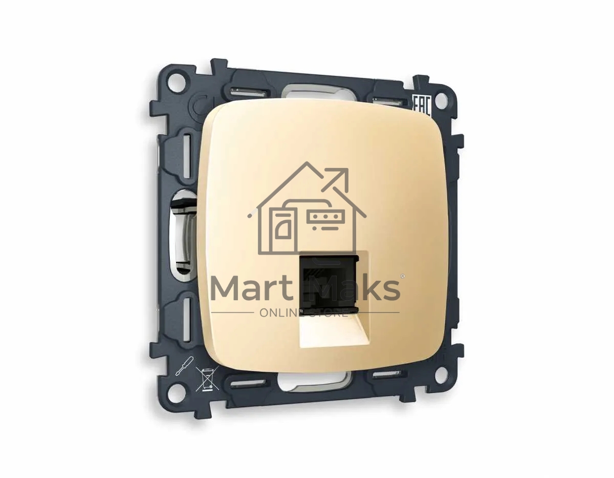 Комплект механизма телефонной розетки OMEGA Шампань RJ-11(4P4C) с шторкой QUANT (OP6120, VM190) MO612030