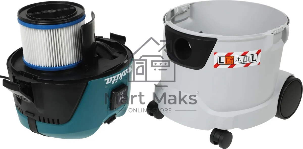 Строительный пылесос Makita VC2512L серый, 1000 Вт, уборка сухая/влажная, пылесборник мешок/контейнер, 25 л
