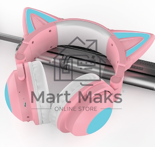 Гарнитура Party Cat mini ВТ 0051 (розово-голубые) c подсветкой накладная Bluetooth