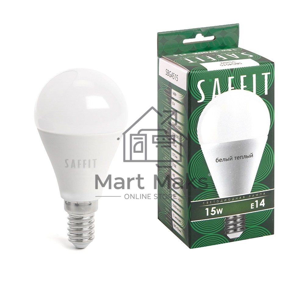 Лампа светодиодная SAFFIT SBG4515 LED 15вт Е14 теплый матовый шар