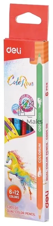 Карандаши цветные Deli EC00500 ColoRun, двухцветные, липа, 12 цветов, коробка с европодвесом (6шт)