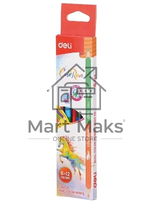 Карандаши цветные Deli EC00500 ColoRun, двухцветные, липа, 12 цветов, коробка с европодвесом (6шт)