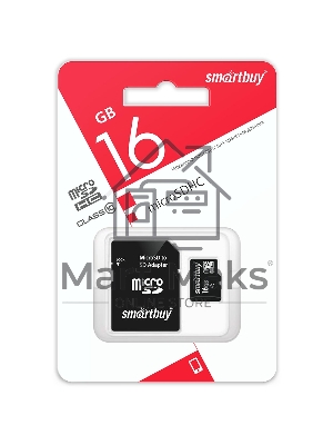 Флеш карта MicroSDHC (Transflash) 16Gb Smartbuy (Class 10)+SDадаптер