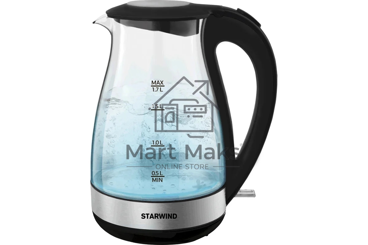 Чайник электрический Starwind SKP3039 1.7л. 2200Вт черный (корпус: стекло)