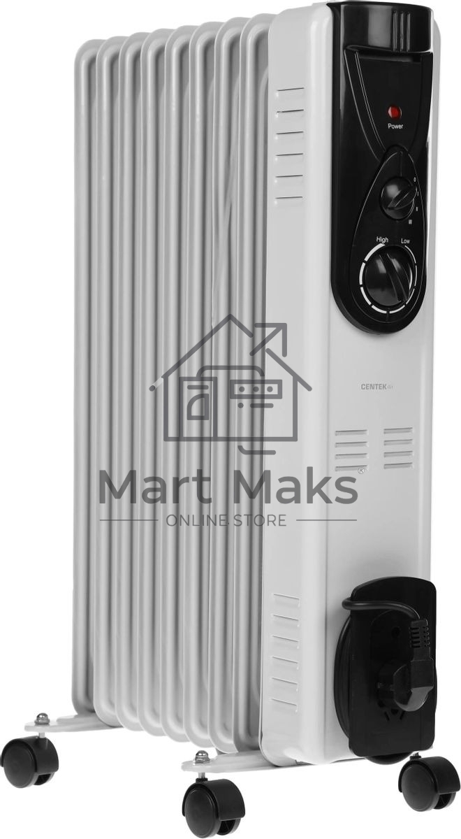 Масляный обогреватель Centek CT-6201 (9 секций) белый, 2000 Вт, 20 м2, термостат