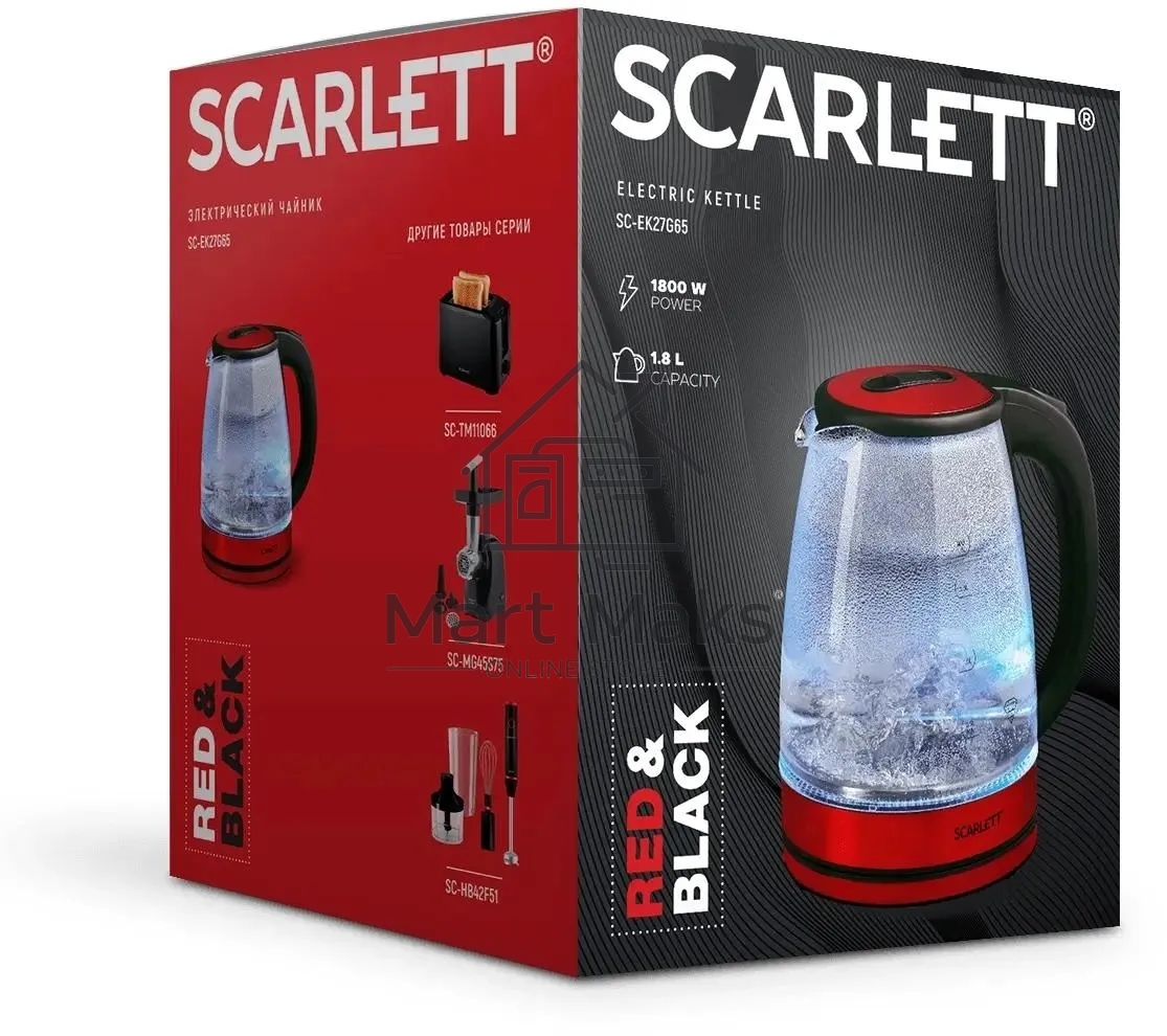 Чайник электрический Scarlett SC-EK27G65 красный/черный, 1800 Вт, 1.8 л