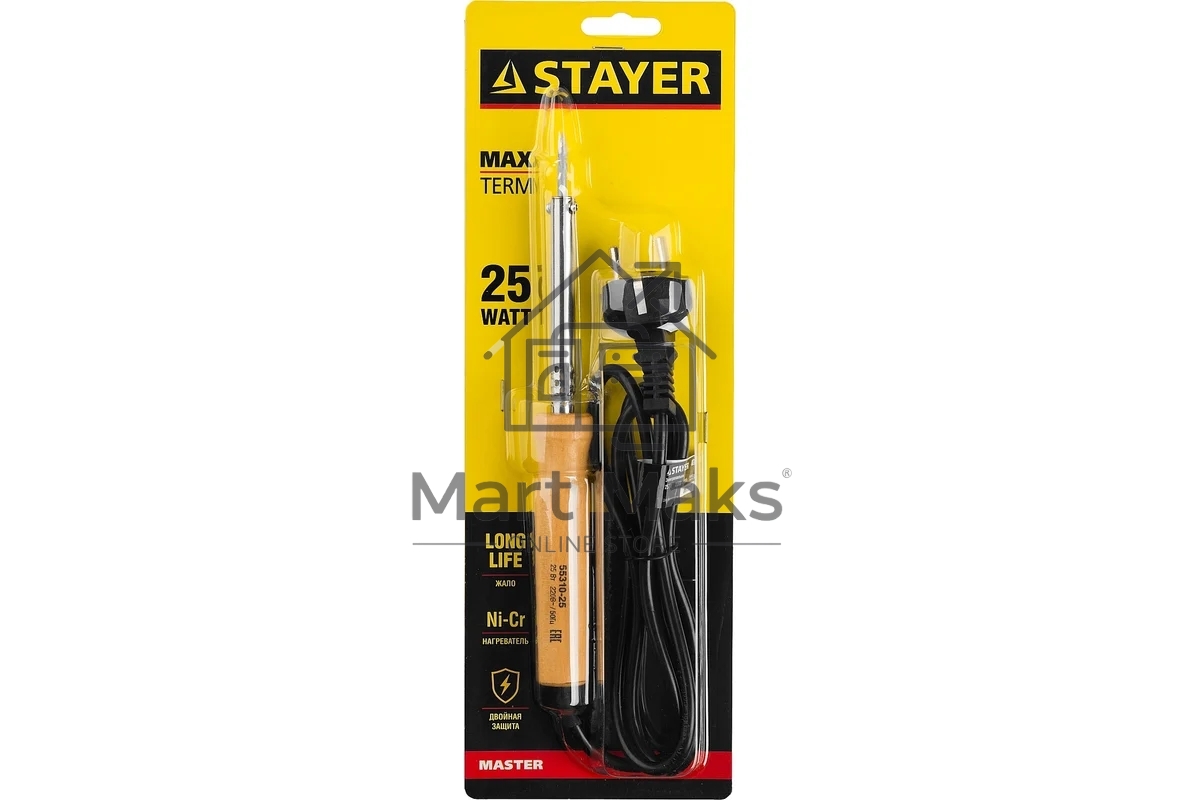 Паяльник MAXTerm с деревянной рукояткой, жало - конус, STAYER 55310-25, 25 Вт