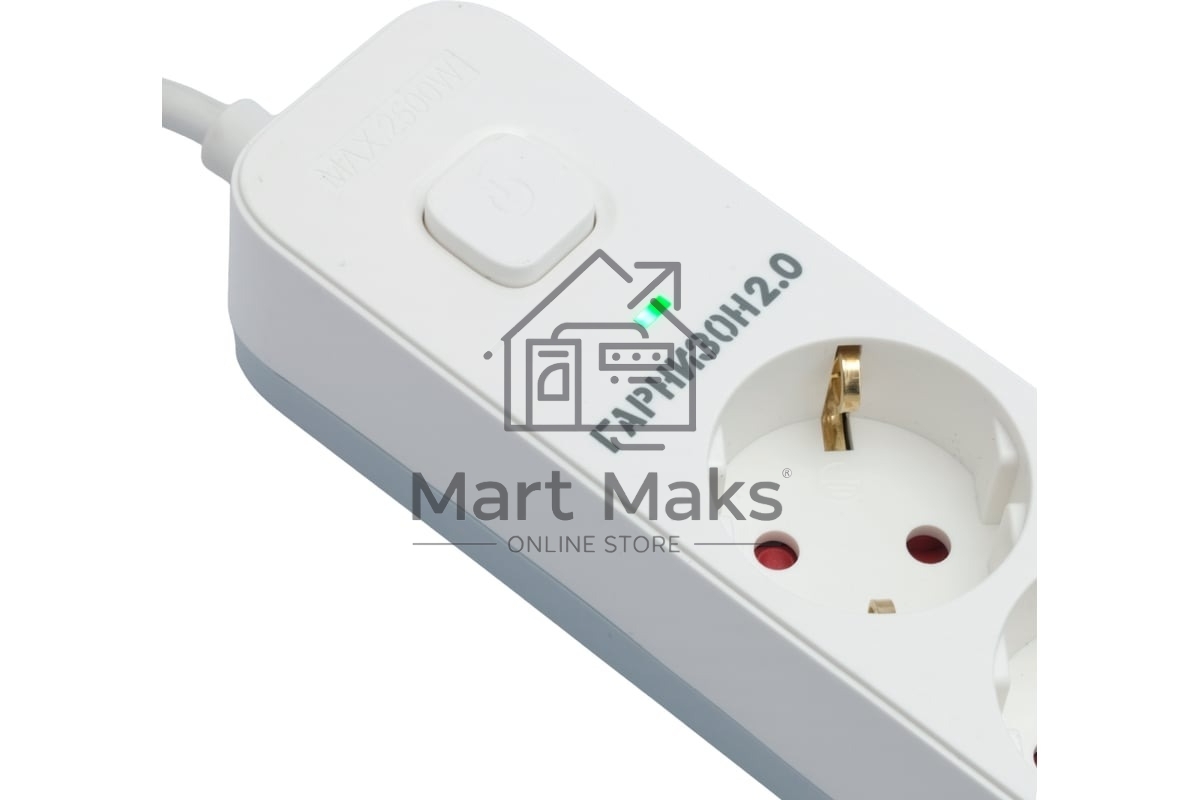 Сетевой фильтр Гарнизон 2.0 Мультипорт EPS-4-U3-W-4, 4 р, 10А, 3xUSB, 4м, ур.защиты 2+, белый, пакет