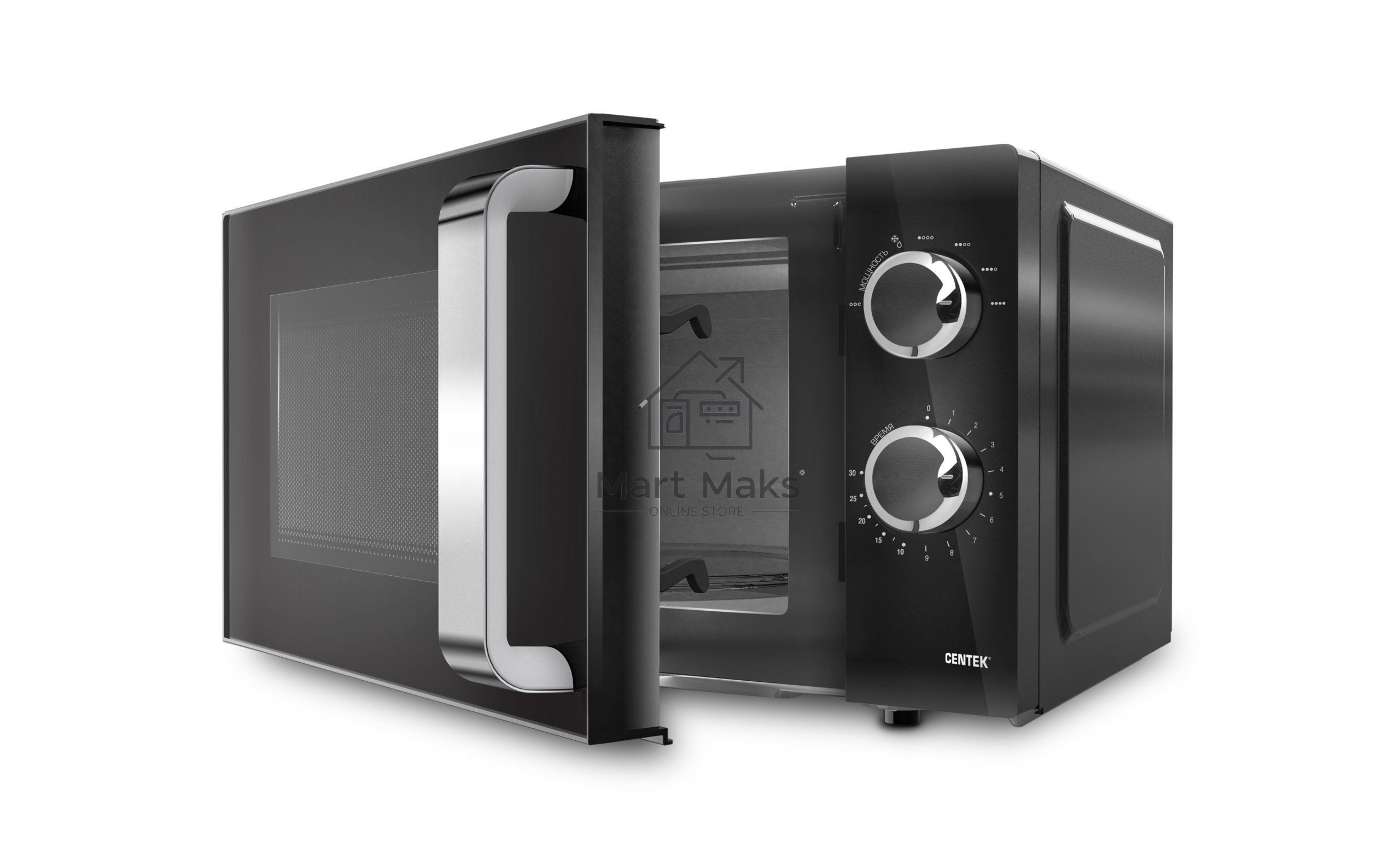 Микроволновая печь Centek CT-1570 черный, 23 л, 900 Вт, переключатели - поворотный механизм