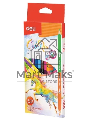 Карандаши цветные Deli EC00520 ColoRun, двухцветные, липа, 24 цвета, коробка с европодвесом (12шт)