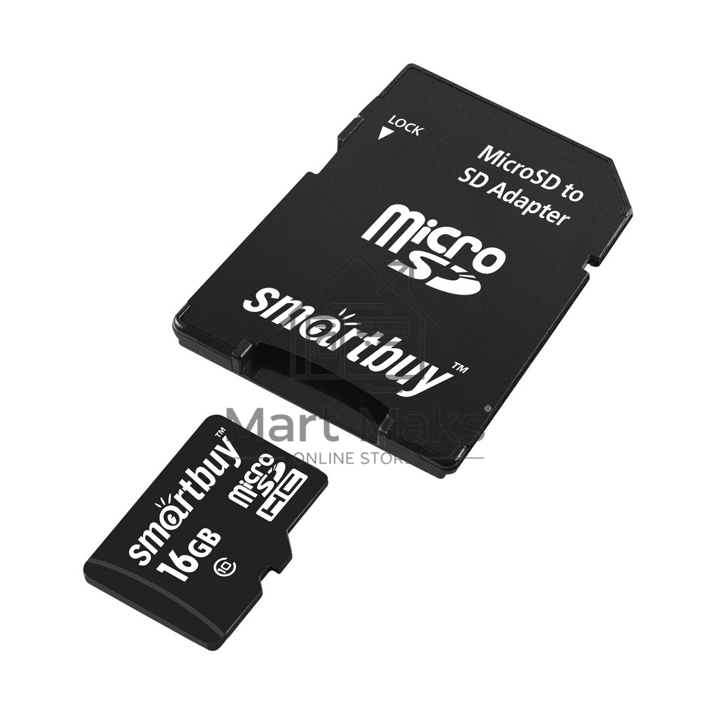 Карта памяти MicroSDHC (Transflash) 16Gb Smartbuy (Class 10)+SDадаптер