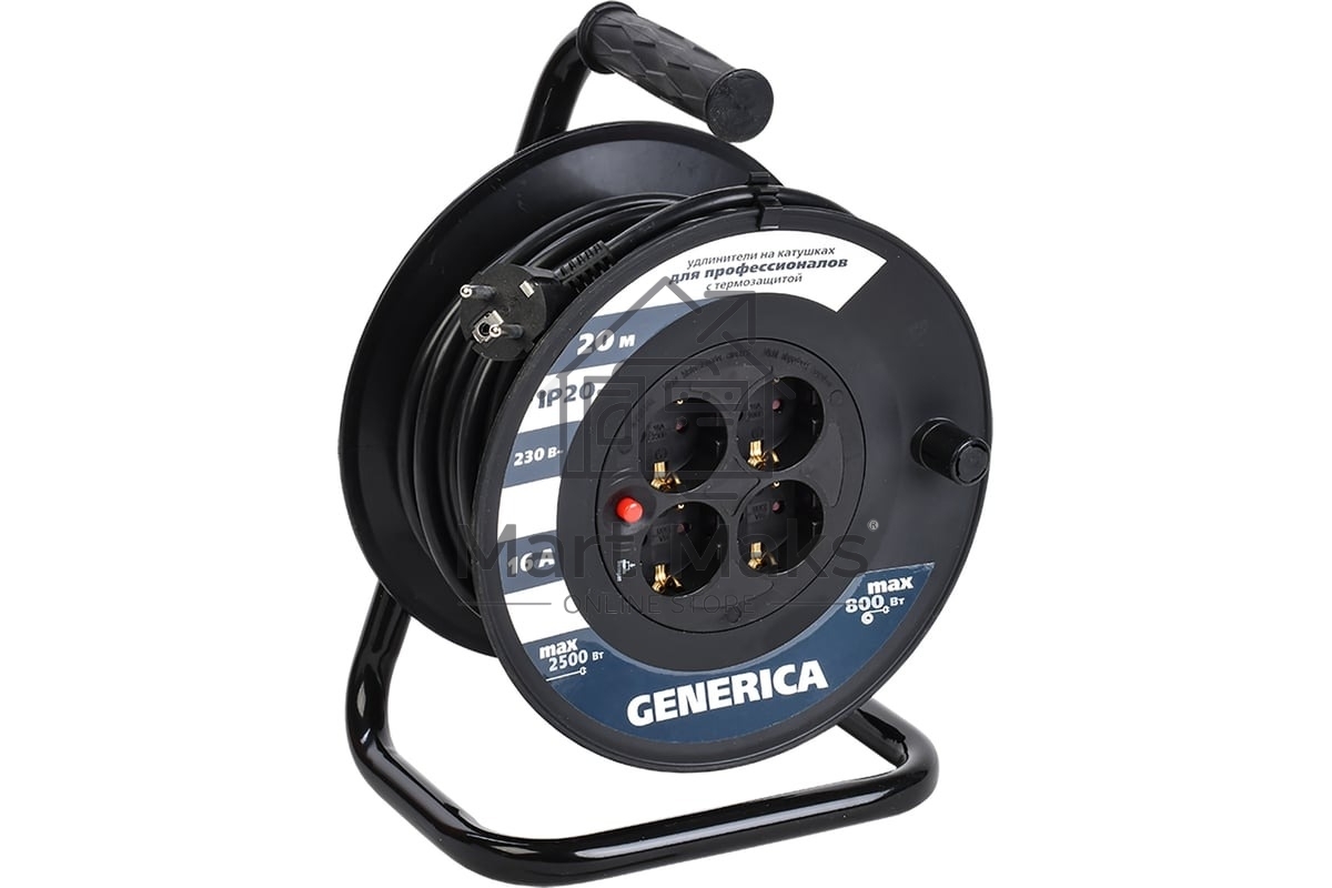 Удлинитель силовой IEK УК20 (WKP20-16-04-20-G) 2x1.5кв.мм 4розет. 20м ПВС 16A катушка черный