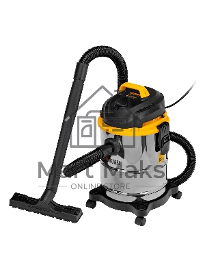 Строительный пылесос Denzel SVC15 серебристый/желтый, 1200 Вт, уборка сухая/сбор воды/выдув, пылесборник мешок, 15 л