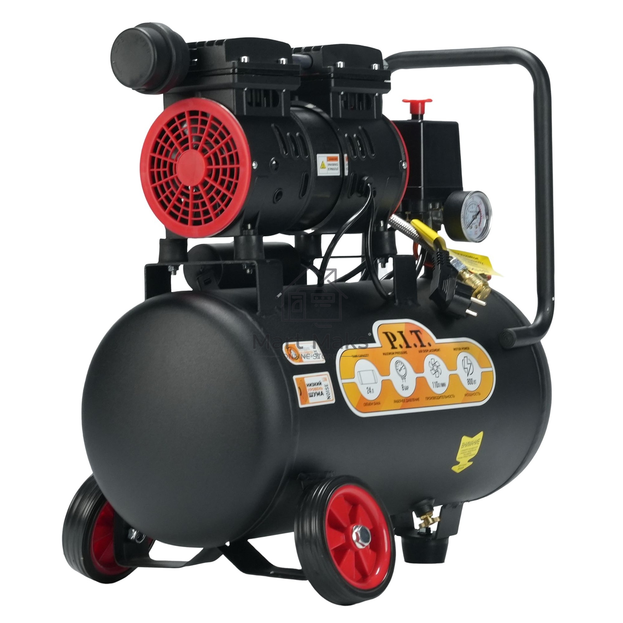 Компрессор поршневой P.I.T. PAC24-C1 безмасляный 110л/мин 24л 600Вт черный/красный