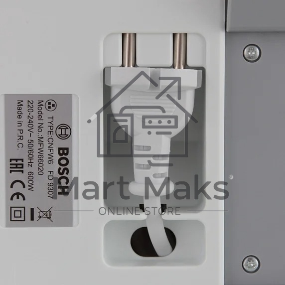 Мясорубка электрическая Bosch MFW 66020 белый/серый, 1800 Вт, 3.0 кг/мин, насадки - 5