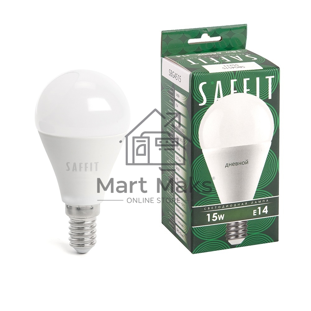 Лампа светодиодная SAFFIT SBG4515 LED 15вт Е14 дневной матовый шар