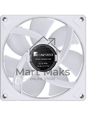 Вентилятор для корпуса JONSBO SL-925W (92x92x25мм, 4-pin PWM, ARGb, 38.2CFM, 33.8dBA, 2200RPM, белый)