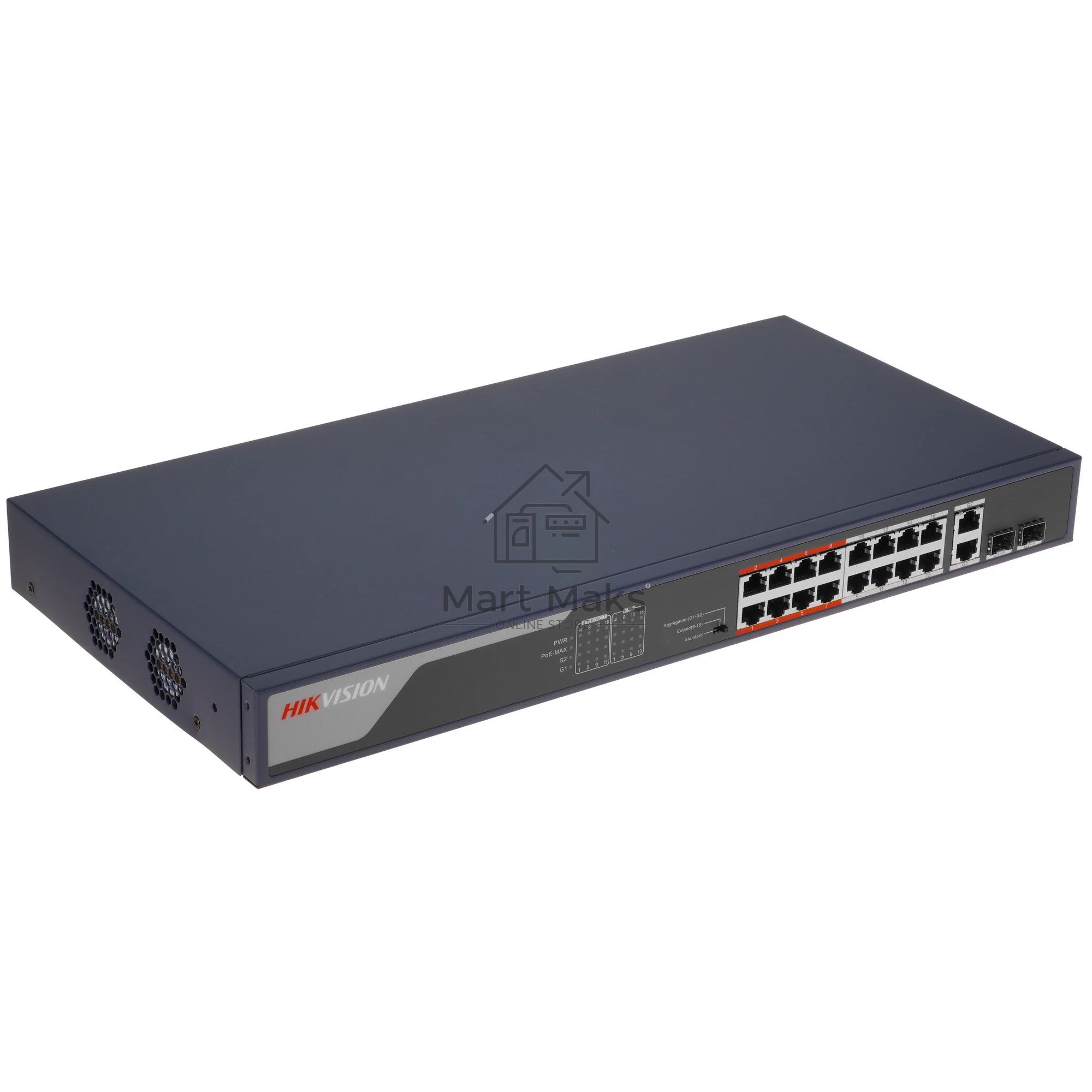 Коммутатор Hikvision DS-3E0318P-E(B), 16×1 Гбит/с PoE + 2×1 Гбит/с, неуправляемый