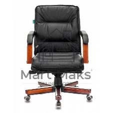 Кресло руководителя Бюрократ T-9927WALNUT-LOW/BL черный, кожа, низкая спинка, крестовина дерево