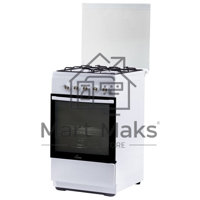 Плита комбинированная Flama L FK 1412 белый, конфорок 4 газовых, духовка 50 л, 50 см x 85 см x 60 см