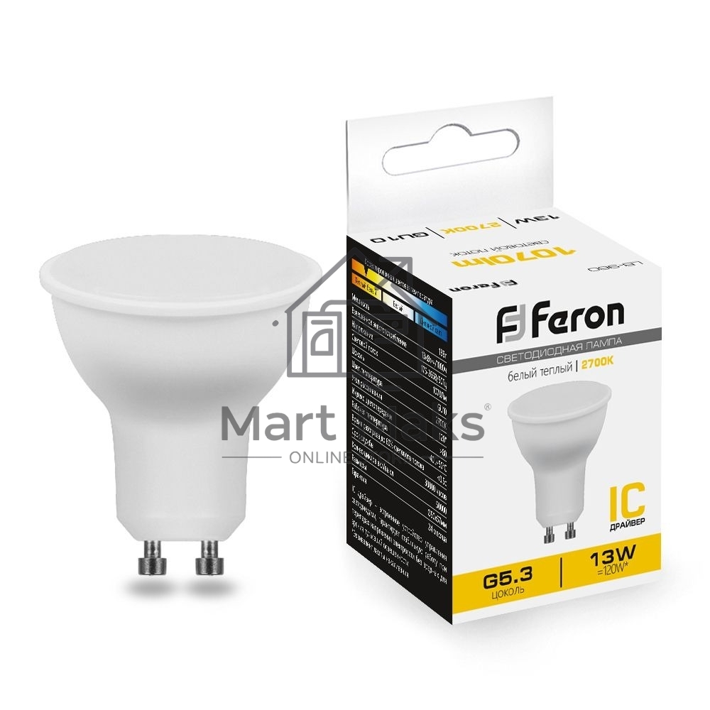 Лампа светодиодная FERON LB-960 LED 13вт 230в GU10 теплый