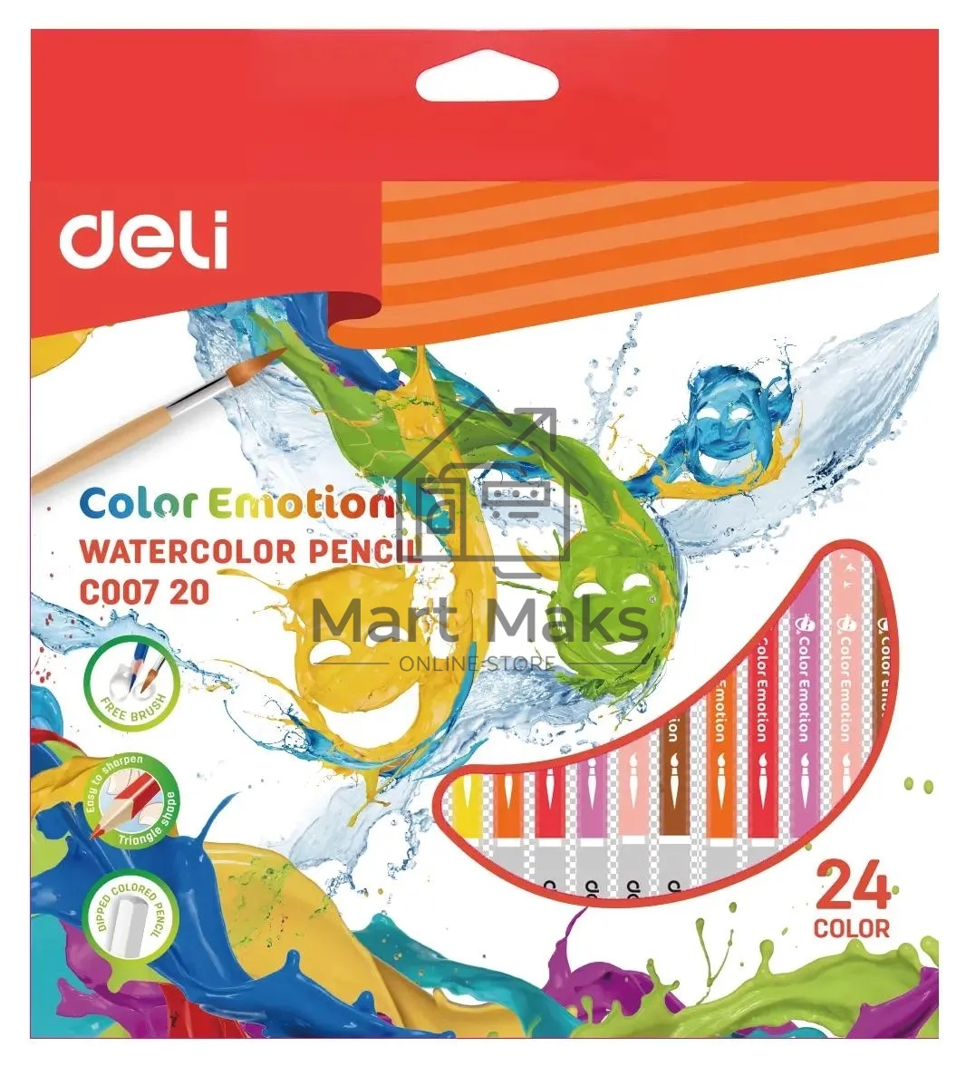 Карандаши цветные Deli EC00720 Color Emotion, акварельные, липа, 24 цвета, коробка с европодвесом (24шт)