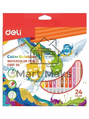 Карандаши цветные Deli EC00720 Color Emotion, акварельные, липа, 24 цвета, коробка с европодвесом (24шт)