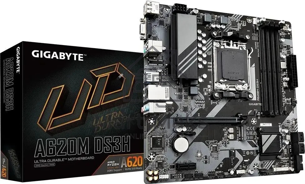 Материнская плата Gigabyte A620M DS3H, Micro-ATX, AM5, AMD A620, 4xDDR5, 4xSATA, 1xM.2, 1xPCI-E 4.0 x16, 1xPCI-E x1, 1xHDMI, 1xDP, 1xVGA, 1x 1Gb LAN, 1xUSB 3.2 Gen 1, 4xUSB 2.0, 3x3.5mm, 7.1, ATX