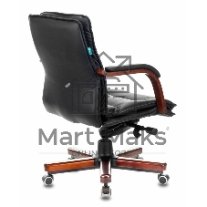 Кресло руководителя Бюрократ T-9927WALNUT-LOW/BL черный, кожа, низкая спинка, крестовина дерево