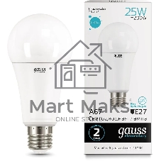 Лампа светодиодная Gauss LED Elementary A67 25W E27 2100lm 4100K 1/10/50 0
