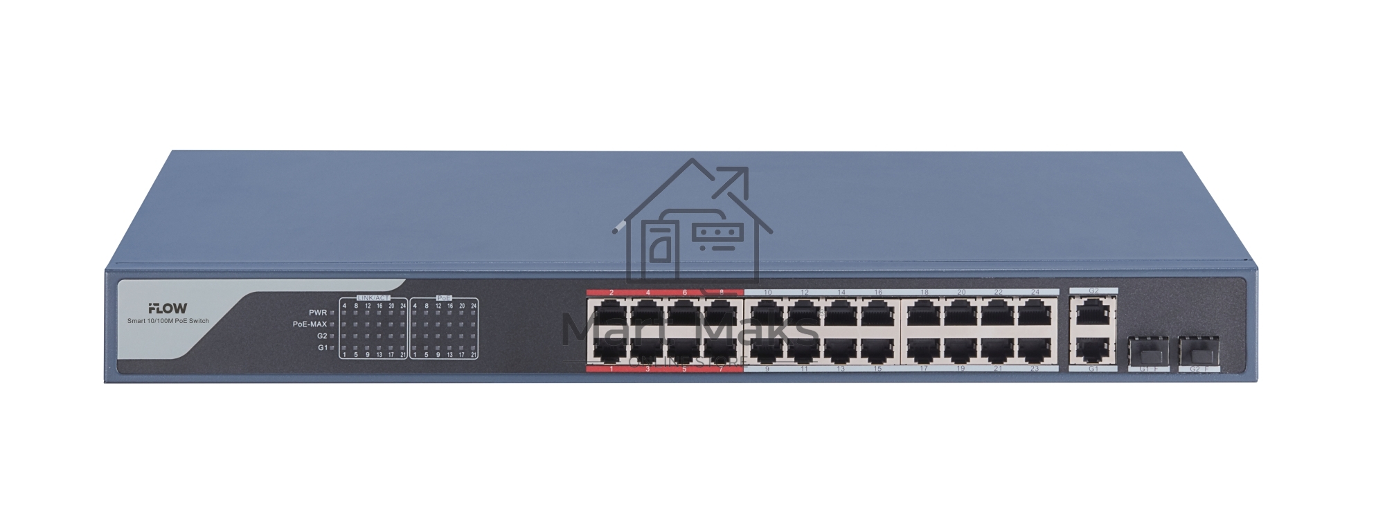 Коммутатор iFLOW F-SW-EM426POE-VM, 24×100 Мбит/с PoE + 2×1 Гбит/с Комбо (RJ45/SFP), настраиваемый
