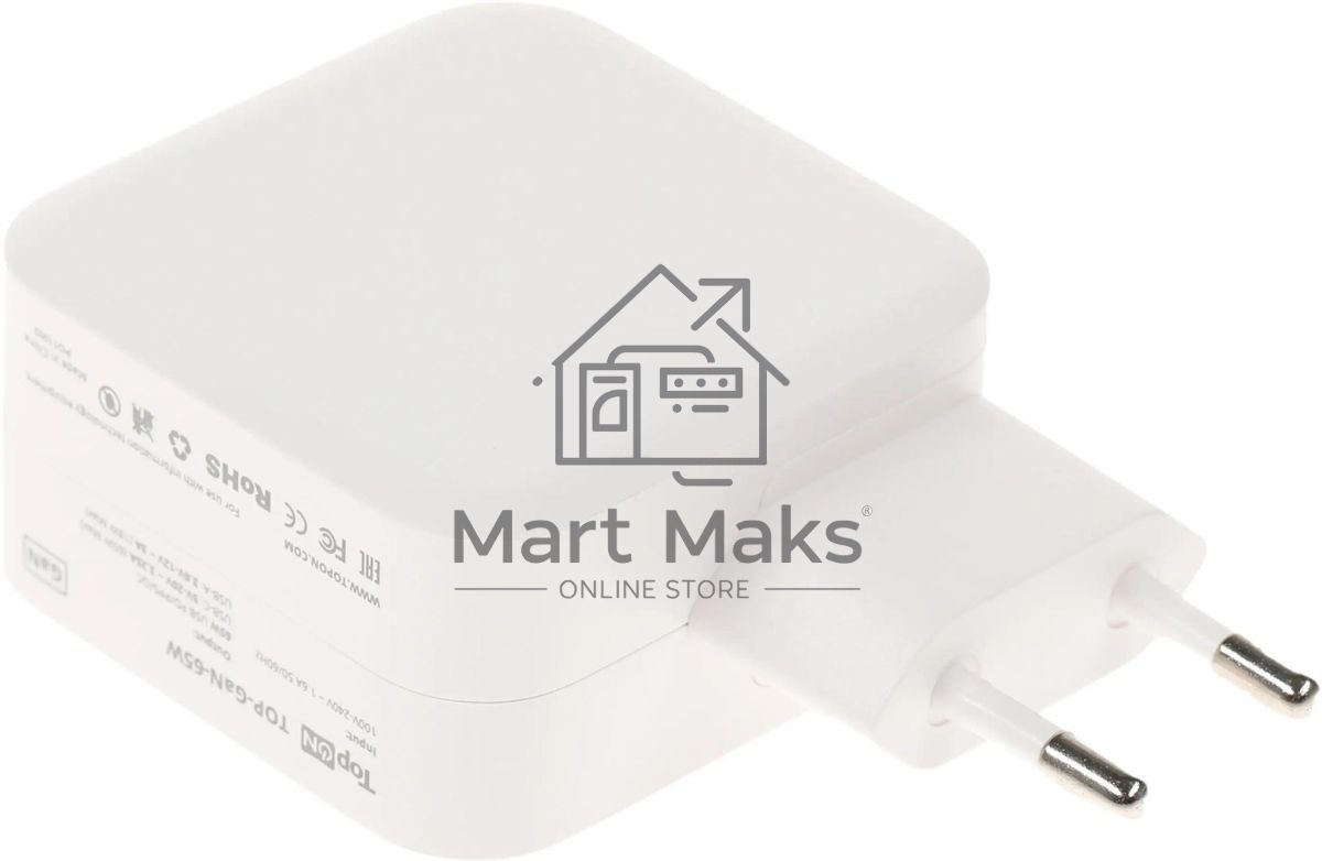 Блок питания TopON TOP-GaN-65W автоматический 65W 5V-20V 3.25A 2xUSB от бытовой электросети LED индикатор