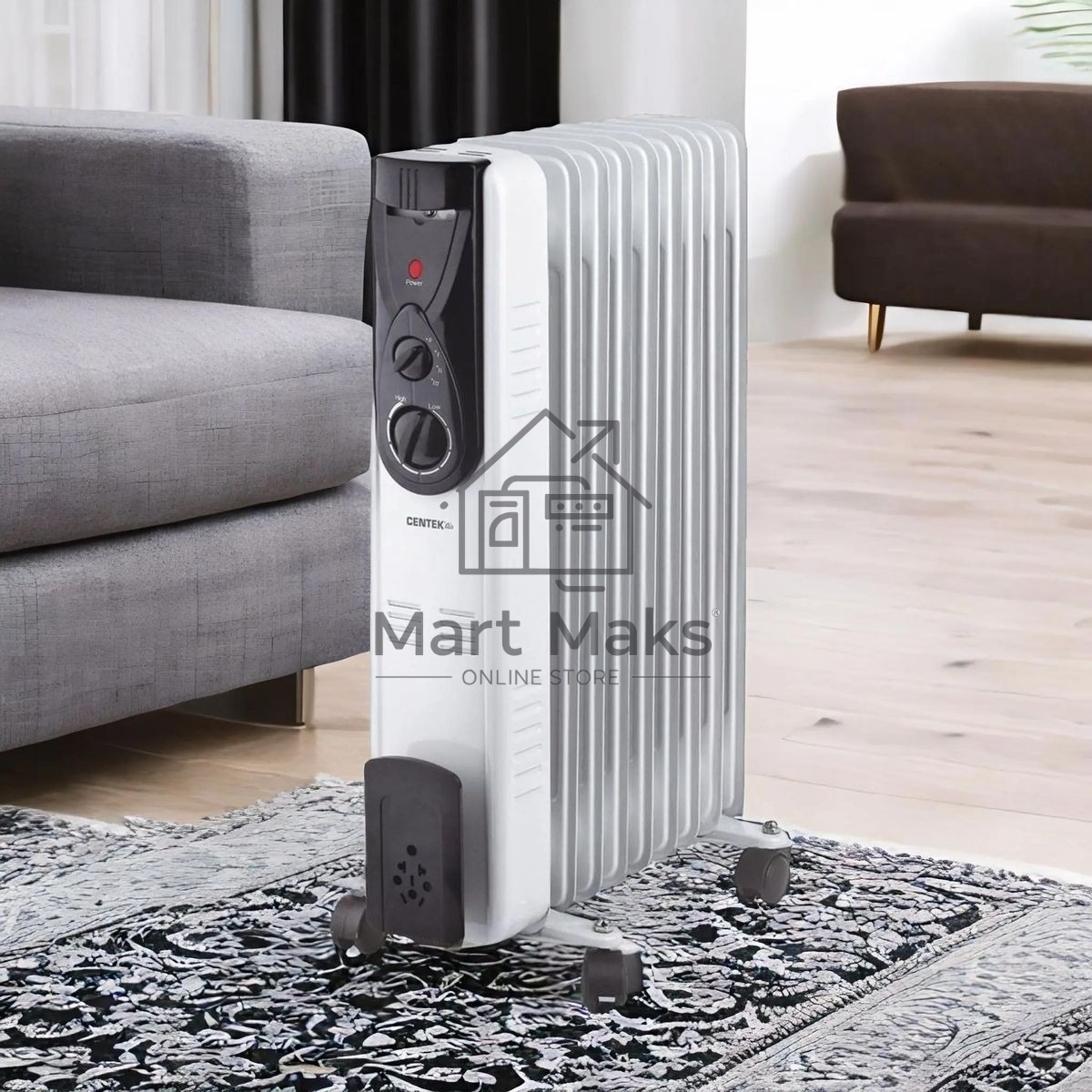 Масляный обогреватель Centek CT-6201 (9 секций) белый, 2000 Вт, 20 м2, термостат