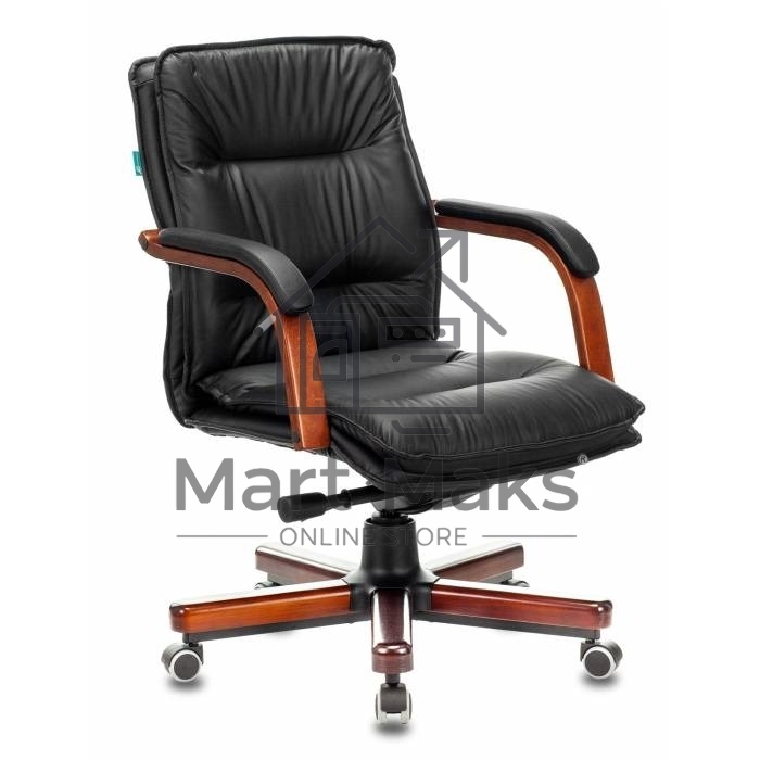 Кресло руководителя Бюрократ T-9927WALNUT-LOW/BL черный, кожа, низкая спинка, крестовина дерево