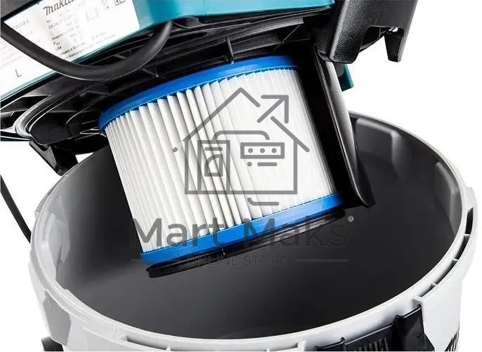 Строительный пылесос Makita VC3012L синий, 1200 Вт, уборка сухая/влажная, пылесборник мешок/контейнер, 30 л