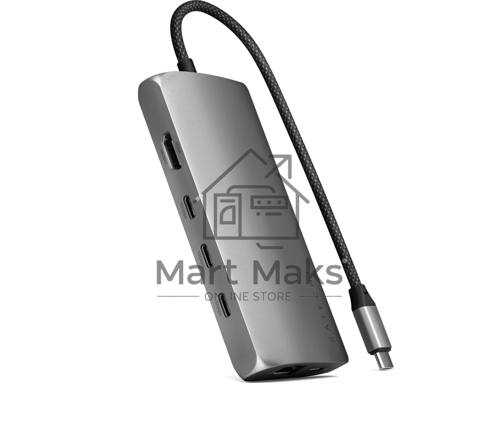 USB-концентратор Satechi USB-C Multiport Adapter 8K With Ethernet V3 (5xUSB Type-C, HDMI, RJ-45, SD), Серый космос Док-станция ST-P8KEM