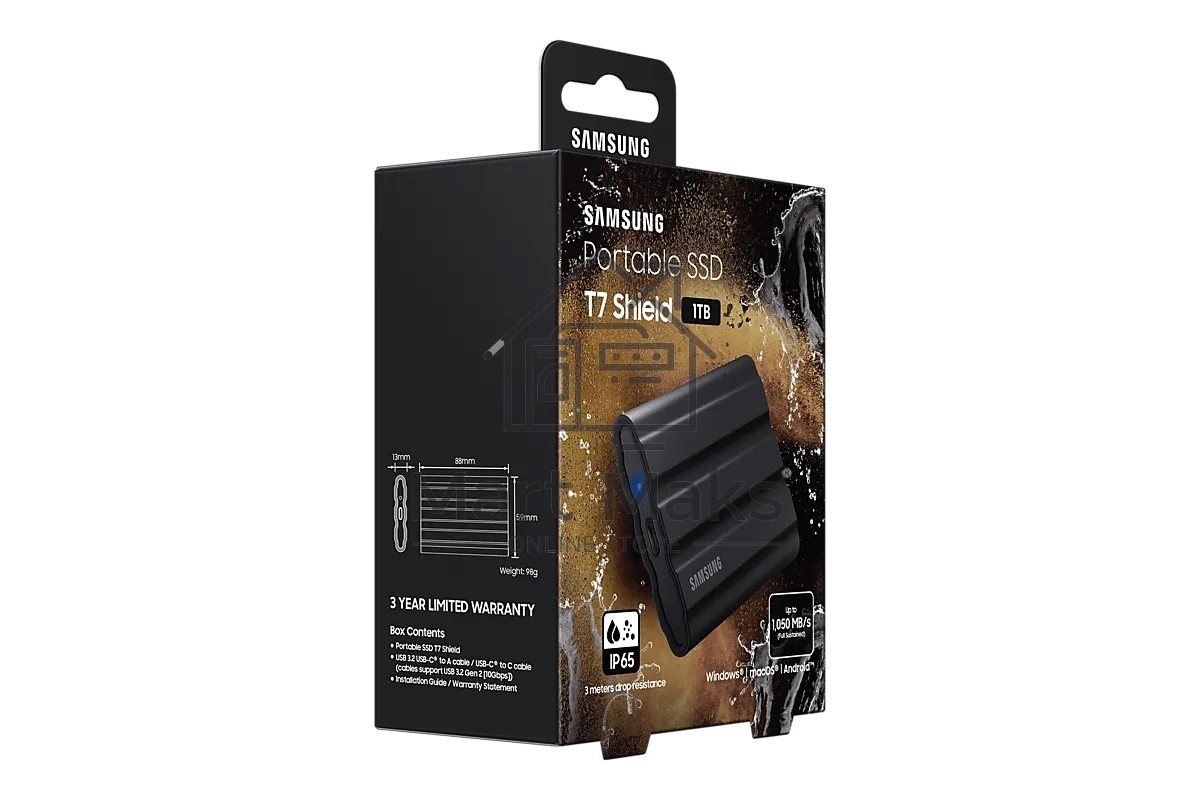 Твердотельный диск 1TB Samsung T7 Shield MU-PE1T0S/WW, V-NAND, USB 3.2 Gen 2 Type-C R/W - 1000/1050 MB/s /EU