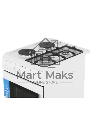 Плита комбинированная De Luxe 506022.03гэ(щ) ЧР-030 белый/черный, конфорок газовых 2 шт и электрических 2 шт, духовка 54 л, 50 см x 85 см x 60 см