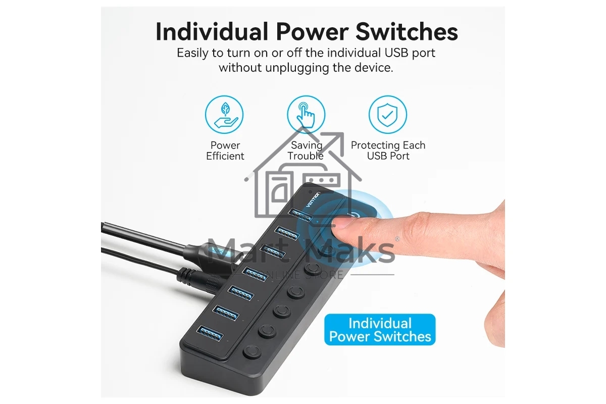 Концентратор Vention OTG USB 3.0 на 7 портов черный