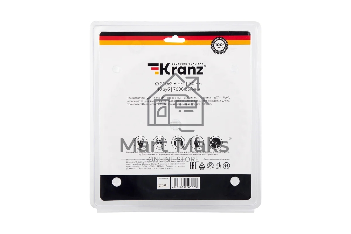 Диск пильный 210 мм х 40 зуб х 30 мм Kranz