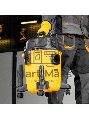 Строительный пылесос Denzel RVC20 желтый, 1400 Вт, уборка сухая/сбор воды/выдув, пылесборник мешок/контейнер, 20 л