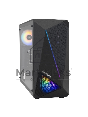 Компьютерный корпус Miditower ExeGate EVO-8225-NPX600 (ATX, БП 600NPX с вент. 12см, 2*USB+1*USB 3.0, черный, 2 вент. с RGb подсветкой и полоса на передней панели, боковая панель - закаленное стекло)