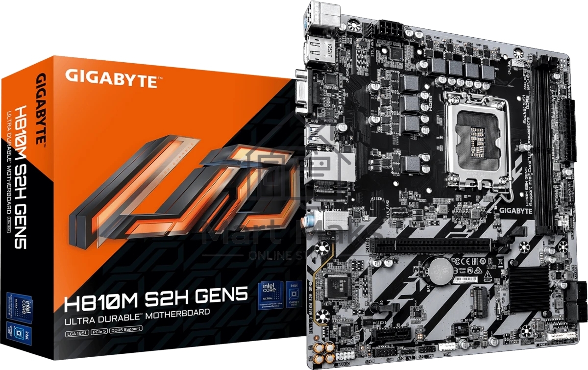 Материнская плата Gigabyte H810M S2H GEN5, LGA 1851, Intel H810, 2xDDR5, 4xSATA, 1xM.2, 1xPCIe 5.0 x16, 1xPCIe x1, 1xVGA, 1xHDMI, 1xDP, 1x1Gb LAN, 4xUSB-A 5Gbps, 2xUSB-A 2.0, 1xPS/2, 3x3.5 мм, 7.1, mATX