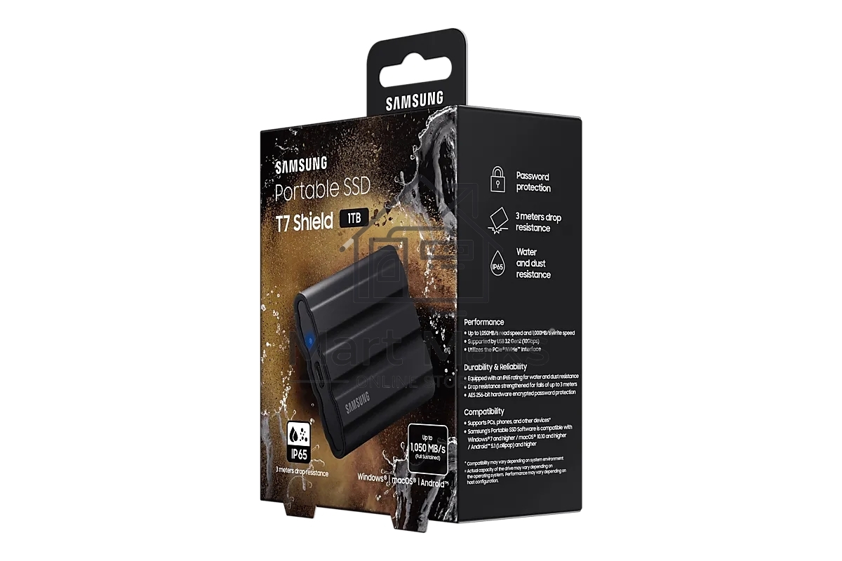 Твердотельный диск 1TB Samsung T7 Shield MU-PE1T0S/WW, V-NAND, USB 3.2 Gen 2 Type-C R/W - 1000/1050 MB/s /EU