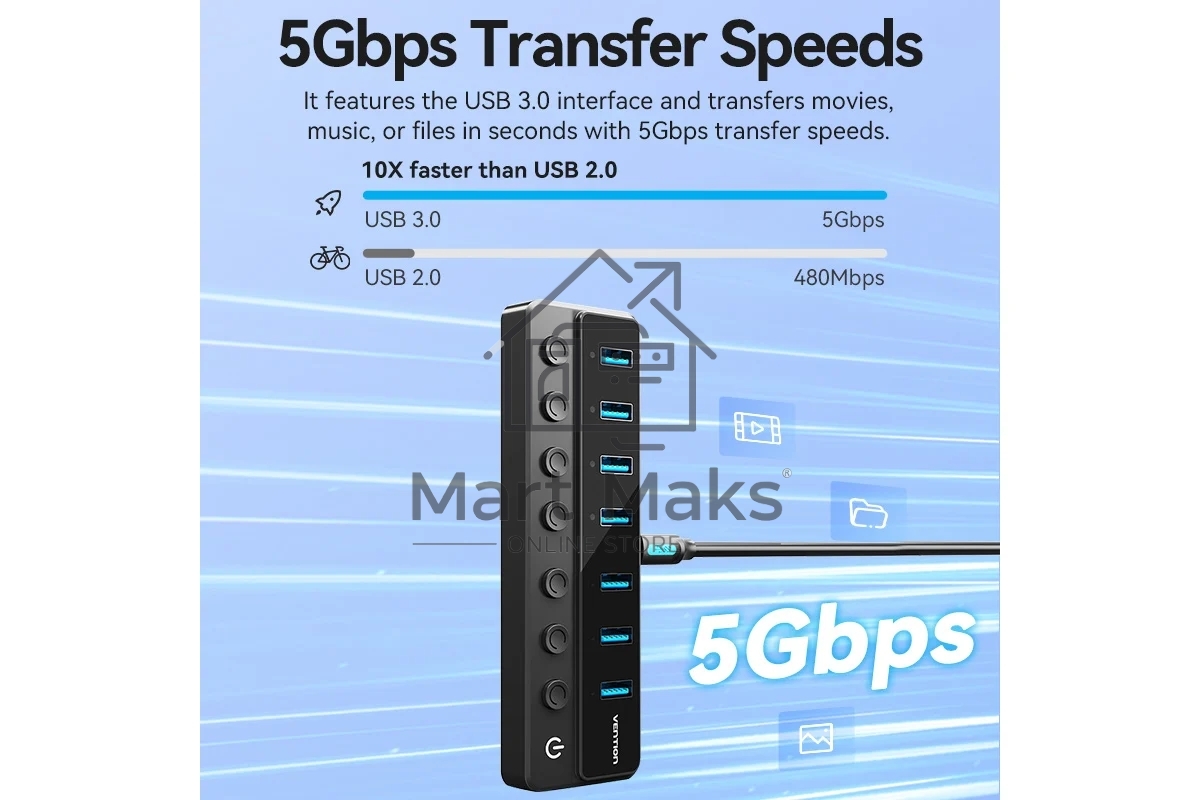 Концентратор Vention OTG USB 3.0 на 7 портов черный