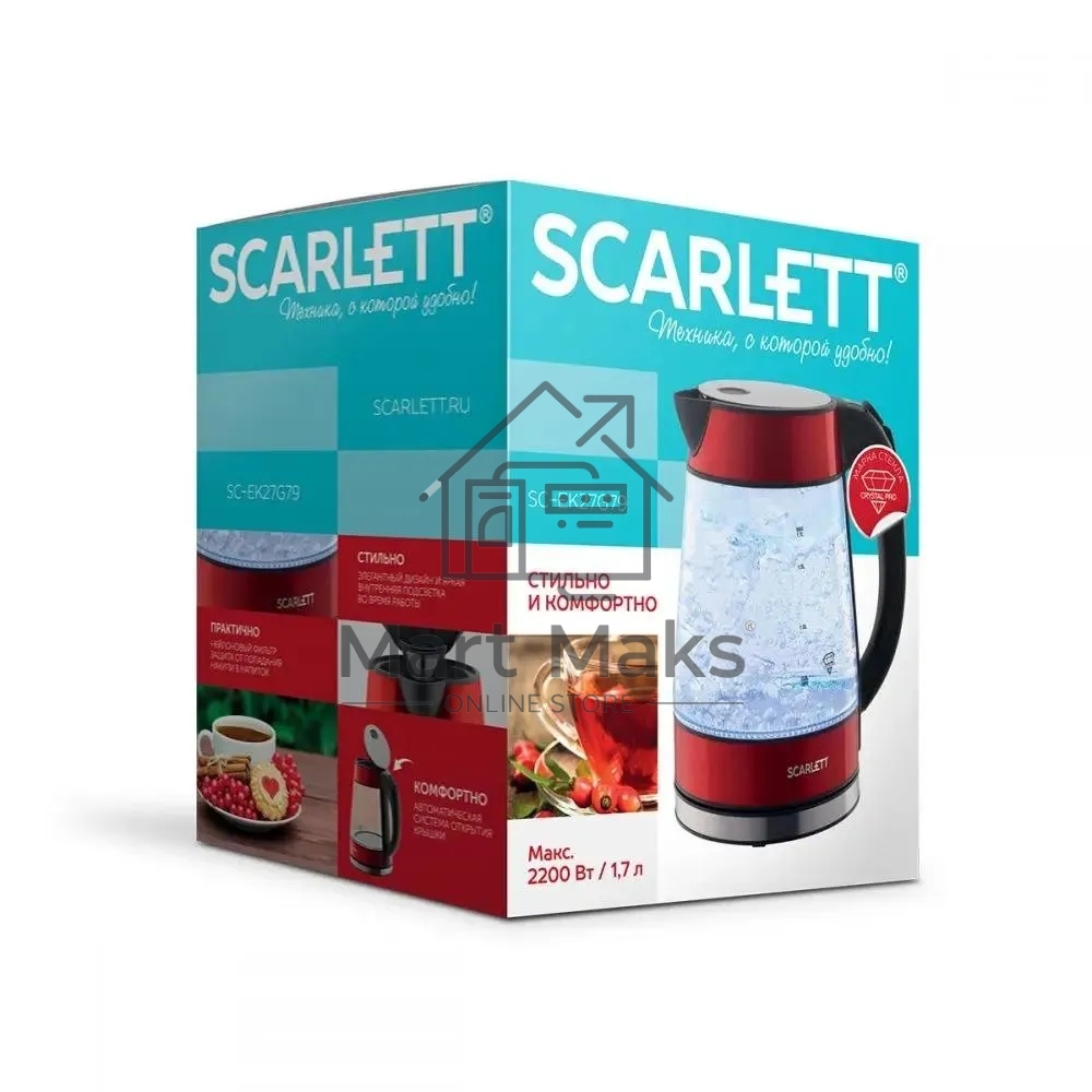 Чайник электрический Scarlett SC-EK27G79 красный, 2200 Вт, 1.7 л