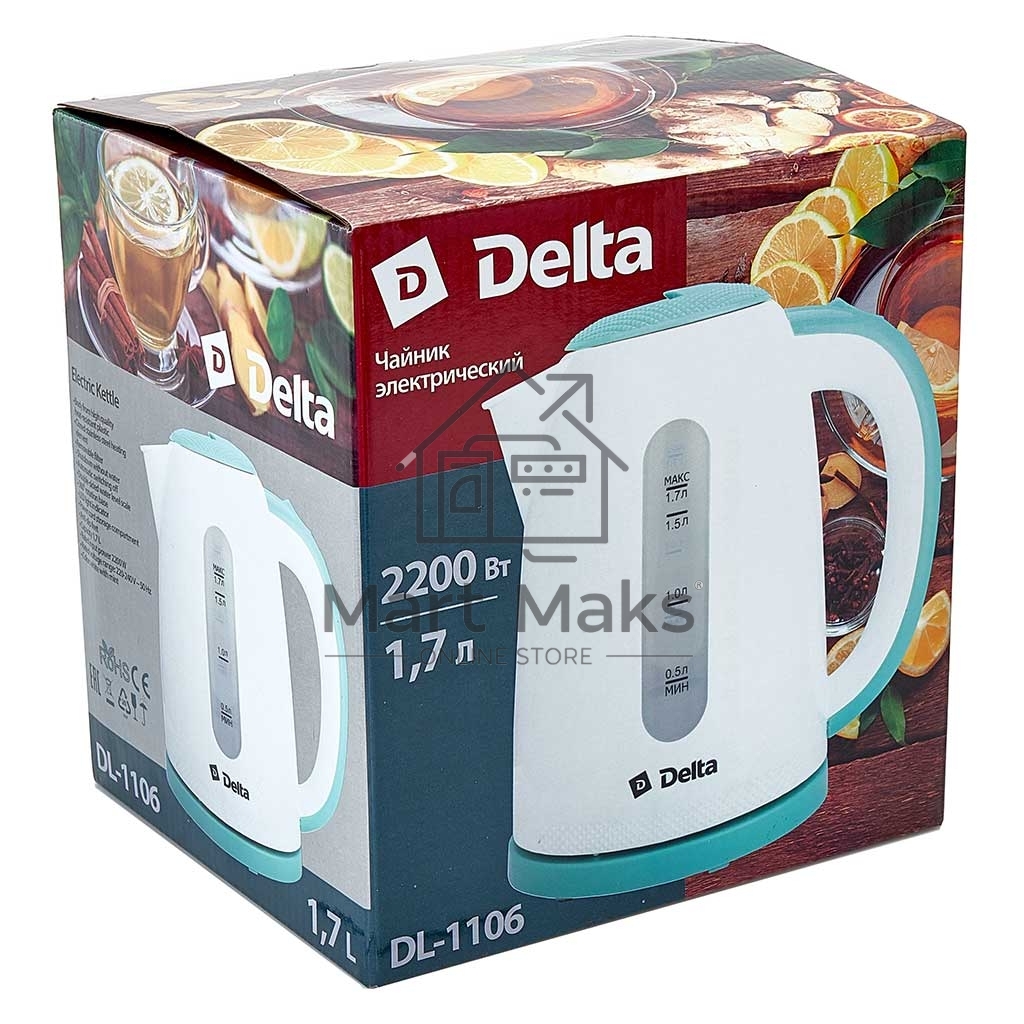 Чайник электрический DELTA DL-1106 белый с мятным