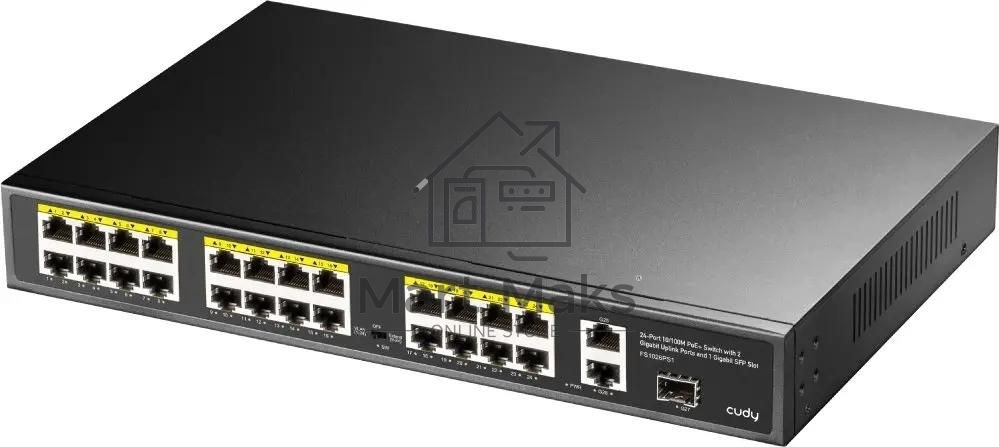 Коммутатор Cudy FS1026PS1, (L2) 24x100Мбит/с 2x1Гбит/с, 1SFP, 24PoE, 24PoE+ 300W, неуправляемый