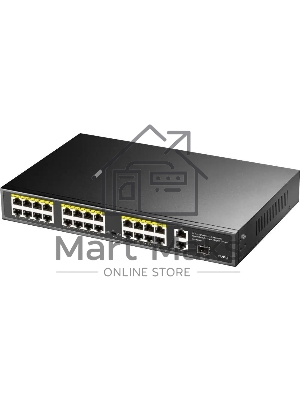 Коммутатор Cudy FS1026PS1, (L2) 24x100Мбит/с 2x1Gbит/с, 1SFP, 24PoE, 24PoE+ 300W, неуправляемый